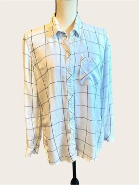 GAP "Drapy" Plaid Button‑Down Shirt White Cream Women’s Large